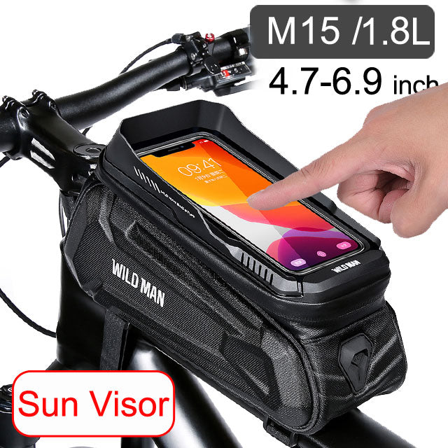 WILD MAN Bike Bag 1.8L Frame Front Tube Cycling Bag Bicycle Waterproof Phone Case Holder 7 Inches Touchscreen Bag Accessories - Vlad's Bike Bits